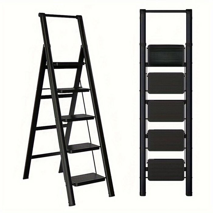 Escabeau 5 marches - échelle pliante avec large pédale antidérapante - Échelle multifonction-Pour la maison - 42x85x161cm-Noir