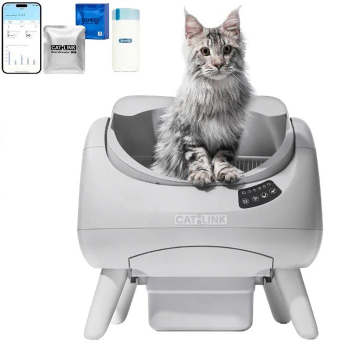 CATLINK Litière chat autonettoyante ouverte litière automatique 5GHz bac 12L compatible tous sables gris