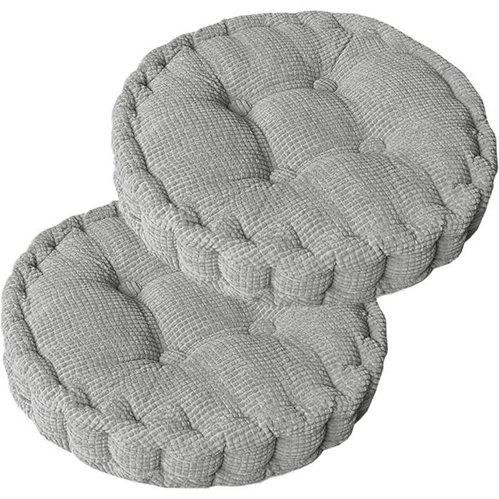 Round seat cushions set of 2 floor pillows 40x40 cm cotton padded chair cushions light grey