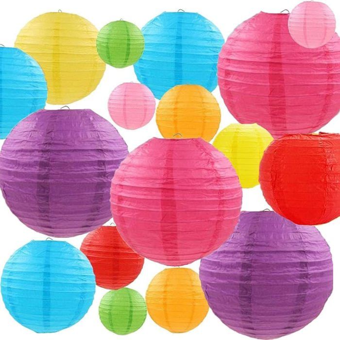 24 Pcs Lanternes Papier Couleur Lampions Papier Chinois 25/20/15/10 cm Suspension Boules Chinoise Papierr 8 Couleur