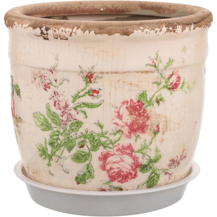 Amosfun Pot De Fleur Rétro En Céramique Avec Impression De Roses 4.92X4.92X4.53 Pouces Pot Succulent Pour Jardin Intérieur D[PP131]