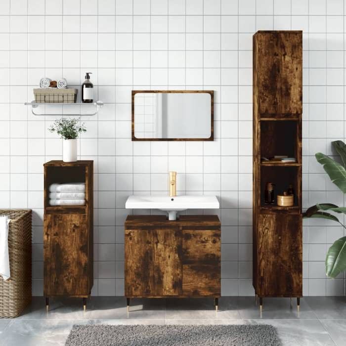 Sale juilletArmoire de bain - vidaXL - bois dingénierie - chêne fumé - avec 4 compartiments - 30 x 30 x 190 cm eph80w