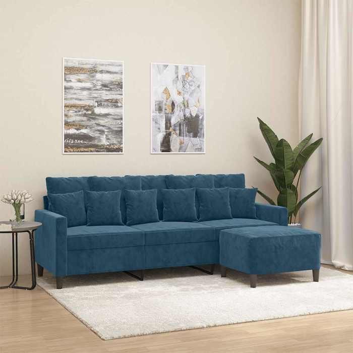 Sofa intérieure moderne vidaXL Canapé à 3 places avec repose-pieds Bleu 180 cm Velours(5469）