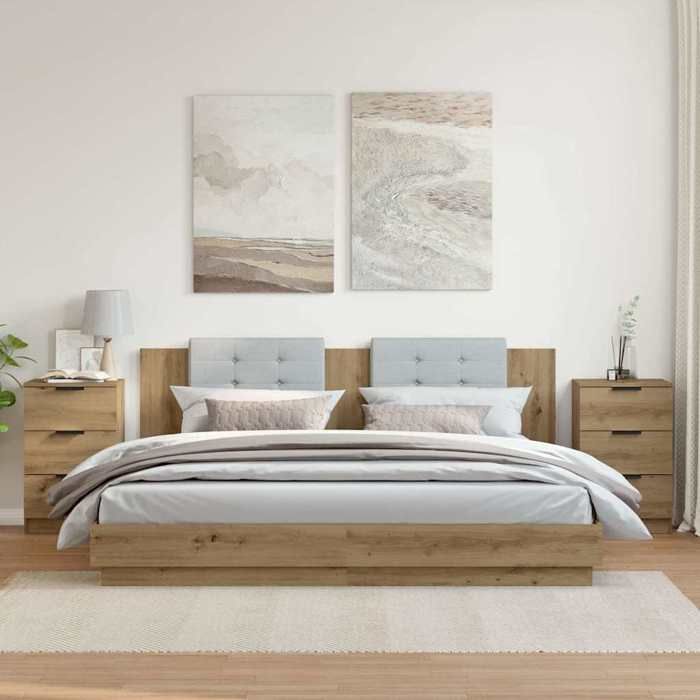 Lot de 2 Armoires de chevet intemporel - vidaxl - Table de lit - bois dingénierie - chêne artisanal - 40 x 36 x 65 cm - 3 tiroirs@z