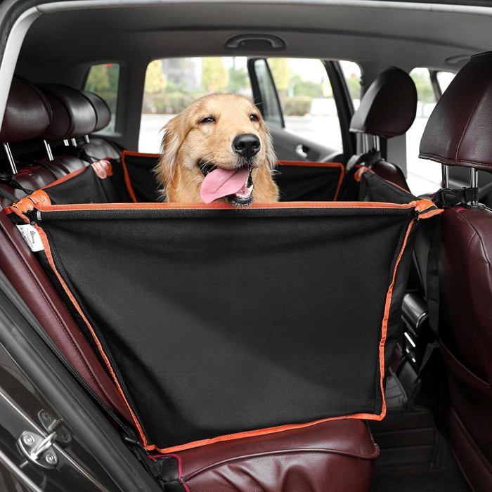 Panier chien voiture taille L 70x50x55 cm - housse siège arrière fenêtre maille - 4 sangles antidérapantes fixation