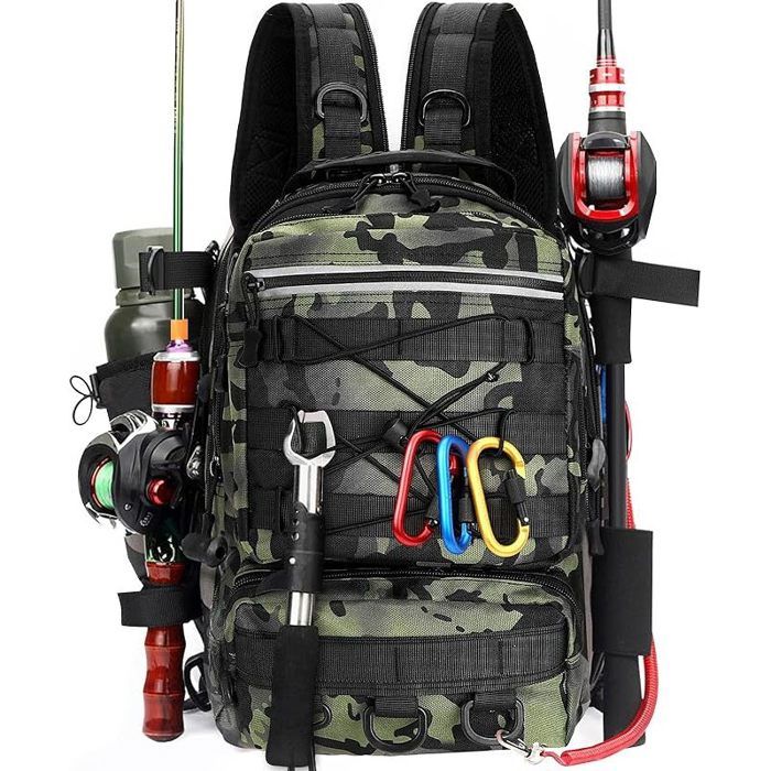 Sac à Dos de pêche Sac à Dos de matériel pêche avec Porte-Canne Sacs Rangement imperméables bandoulière Respirante Sac (Green)