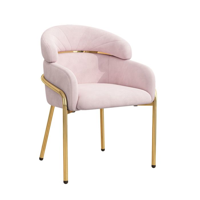 ELVORIN Chaise de salle a manger en velours rose accoudoirs pieds en metal dore charge maximale 150 kg