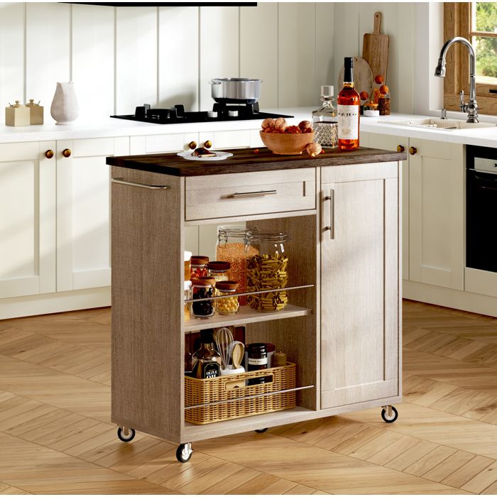Desserte de Cuisine sur Roulettes avec Tiroir et Placard - BEAUNIV - Porte-Serviettes en MDF Naturel 90 × 62 × 90 cm