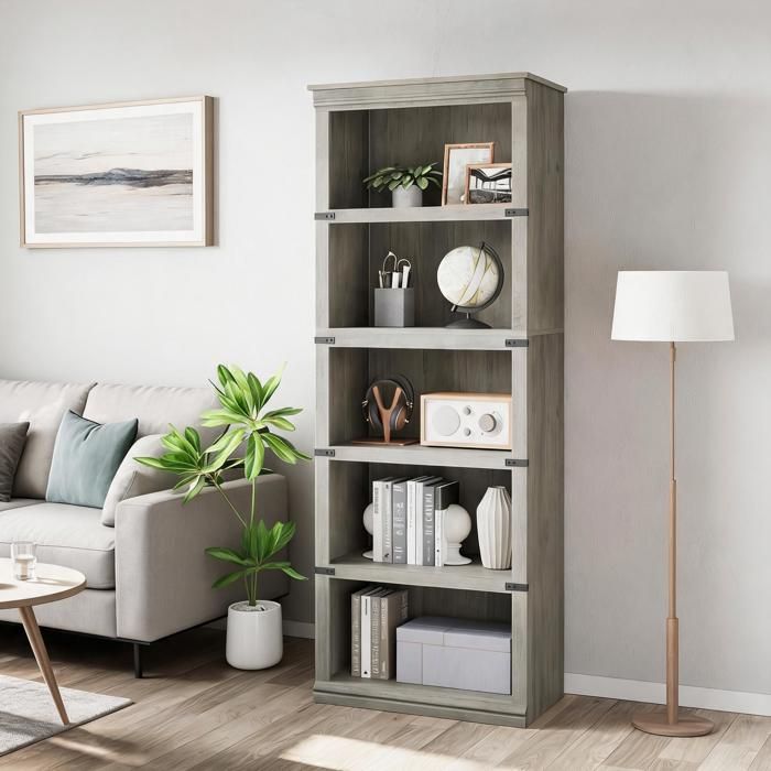 Bibliothèque Étagère sur 5 Niveaux Meuble de Rangement Ouvert Étagère pour bureau/salon - 62x32x171cm - Gris