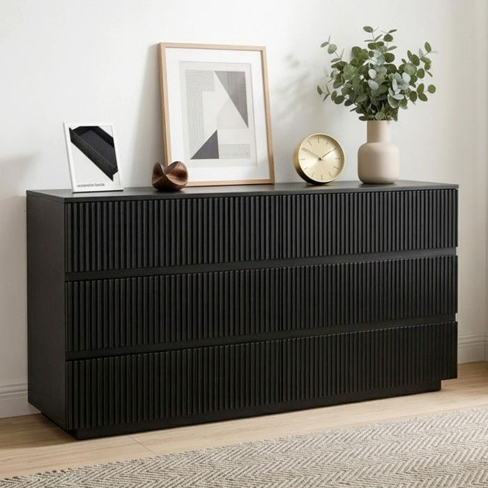 Commode avec 6 Tiroirs - ALIGHTUP - Design cannelés Rangement Meuble Chambre Noir 140 x 40 x 71 cm Commode avec 6 Tiroirs - ALIGHTUP - Design cannelés Rangement Meuble Chambre Noir 140 x 40 x 71 cm