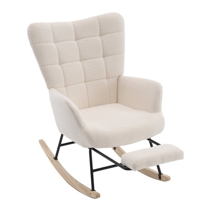 Fauteuil à bascule MIVRAY beige avec repose-pieds extensible Sherpa pieds en bois