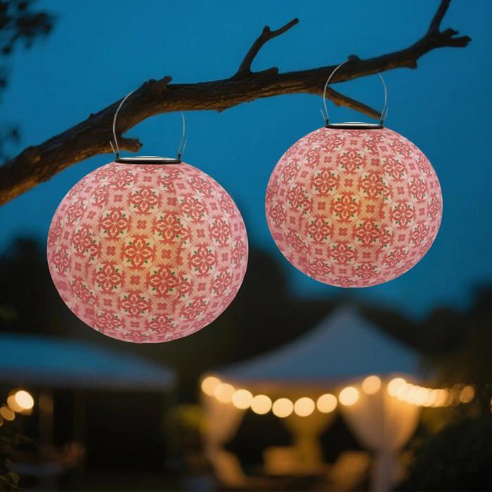 Lot 2 lampions solaires LED 25 cm Lampes solaires suspendre l Résistant intempéries Lampes solaires jardin