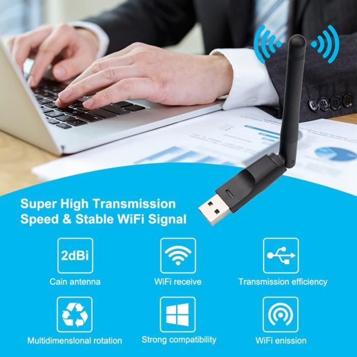 Adaptateur WiFi USB MT7601 150 Mbps Antenne Intégrée 2.4G - Compatible Décodeurs Caméras