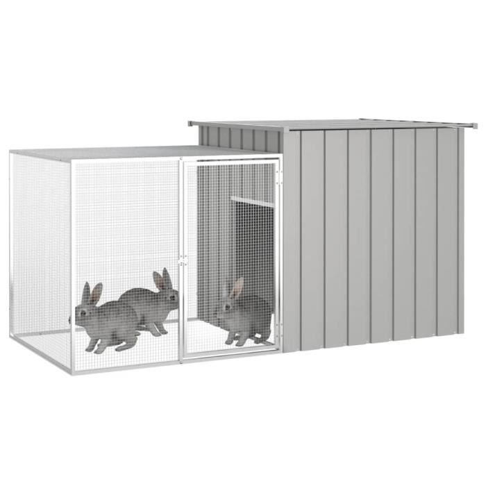 Clapier - AKO - 200x91x100 cm - Acier galvanisé - Gris - Sécurisé et ventilé