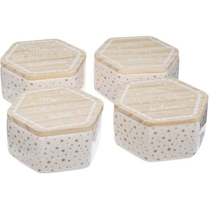 Atmosphera Coffret Naissance Set De 4 Boites A Souvenirs En Dolomite Et Couvercles En Bois Blanc Cdiscount Puericulture Eveil Bebe