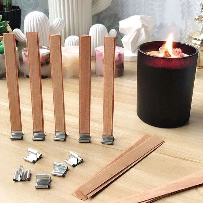 Noyau de bougie en bois avec support en fer 40 Kit de fabrication de bougies épaisses pour la fabrication de bougies faites à la main 