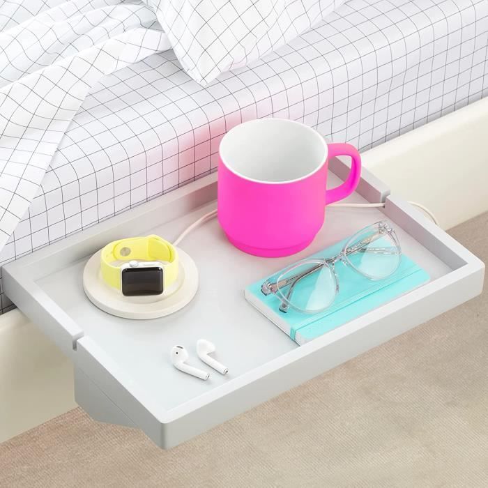 Tablette De Lit Suspendue Sans Perçage - Étagère De Chevet Avec Guide Câble - Porte Téléphone, Livre