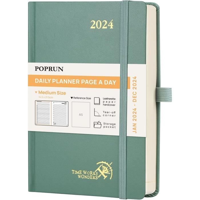 Agenda 2024: Journalier A4 XXL, 2 Pages par Jour- Janvier 2024 à Décembre  2024, Planificateur de Bureau (Couverture Noire Doreé) (French Edition)