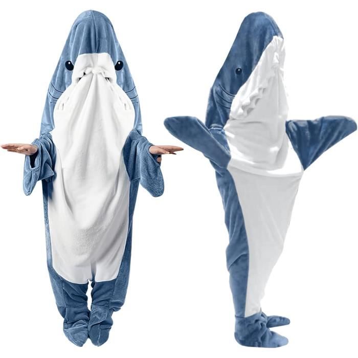 Couverture Requin à Enfiler Adulte - Plaid Capuche En Flanelle Douce, Déguisement Confortable