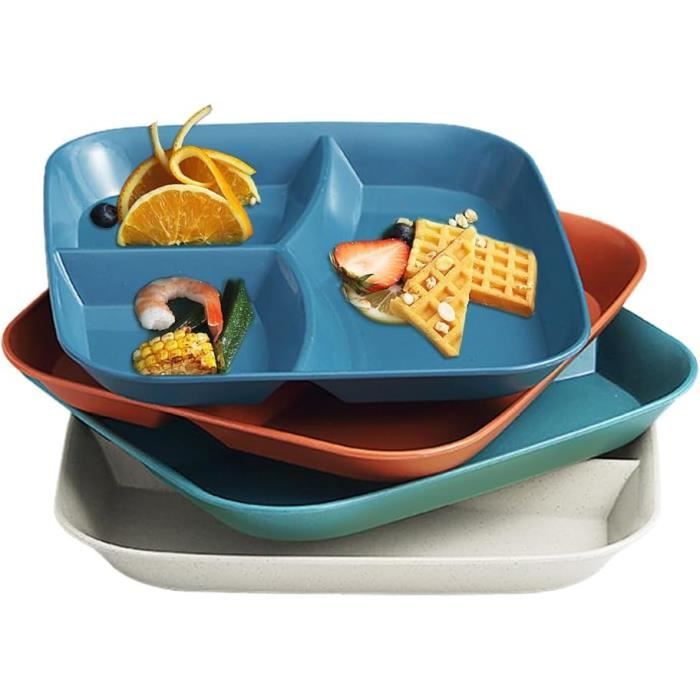 Assiette Compartimentée Adulte Et Enfant - 5 Sections - Anti-dérapante - Lavable Lave-vaisselle
