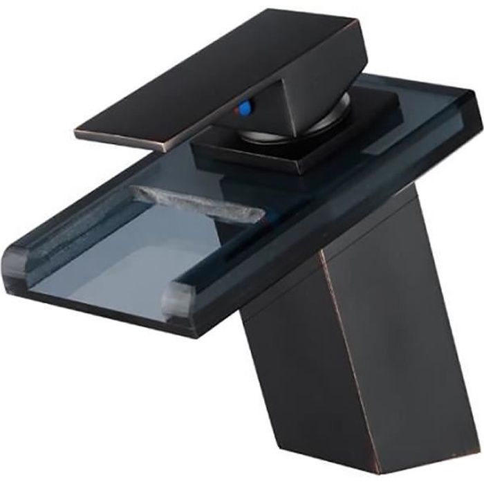 IDeko®Robinet Mitigeur lavabo cascade en verre Noir (sans LED) & Flexible
