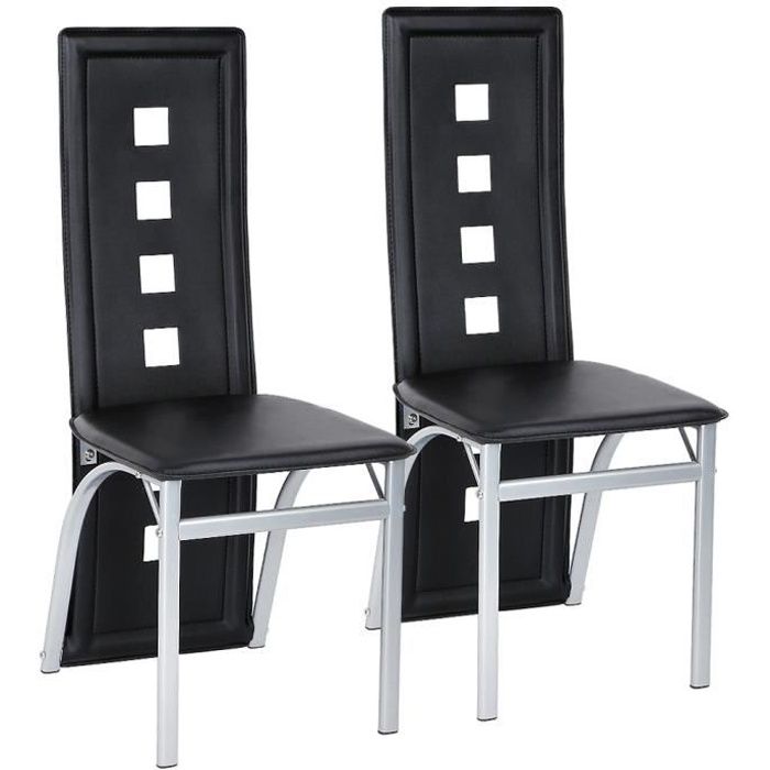 Chaises de Salle à Manger - Noir - Lot de 2 - Ergonomique en Cuir PVC - Haut Dossier