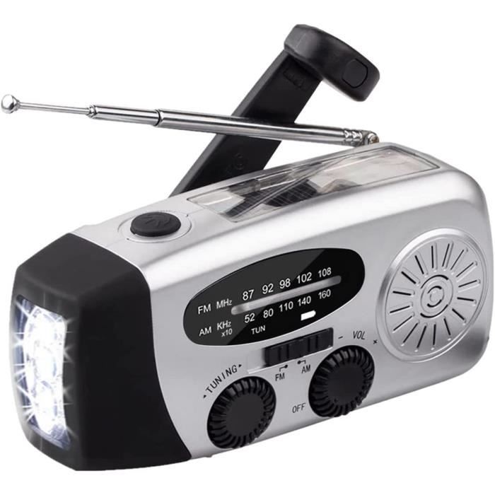 Radio Solaire Dynamo SOS Radio Portable Urgence Solaire/dynamo - Lampe LED, Powerbank 2000mAh, SOS, FM/AM/SW Pour Camping Radio Urgence Solaire