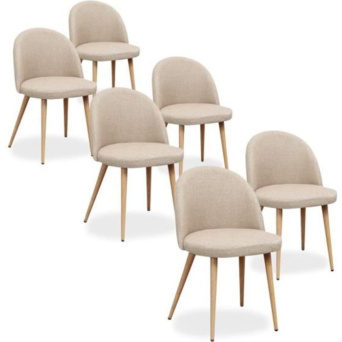Lot de 6 Chaise de salle à manger Chaise de chambre Pieds en bois chêne  Assise en lin Décor Rivet Scandinave Beige 50x54x97cm - Cdiscount Maison