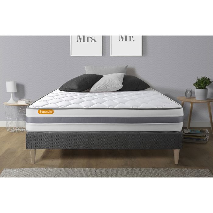 Ensemble sommier matelas 160x200 Memo Spring Ressorts ensachés et mémoire de forme - Ferme - Gris Ensemble sommier matelas 160x200 Memo Spring Ressorts ensachés et mémoire de forme - Ferme - Gris