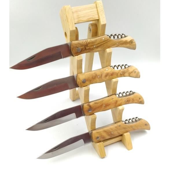 LOT DE 4 COUTEAUX DU BERGER MANCHE BOIS D'olivier tire bouchon