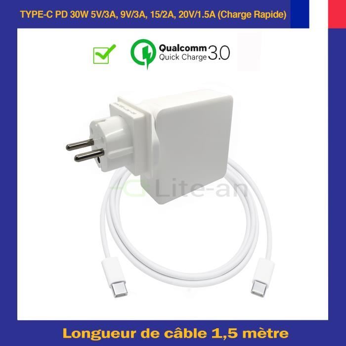 Chargeur USB-C PD 30W Pour Apple iPad Pro 12.9 1ere, 2eme 3eme