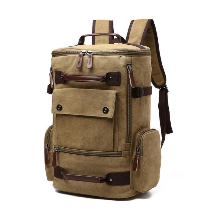 Sac à Dos,Hommes sac à dos Vintage toile sac à dos pour hommes de haute qualité grande capacité sac à dos - Type Khaki