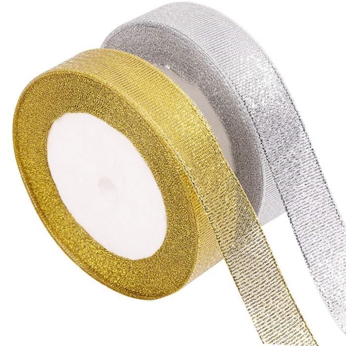 Lot De 2 Rouleaux De Ruban De Satin Doré à Paillettes