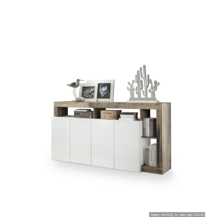 buffet bas - amos - blanc/poirier - 4 portes - 4 compartiments - made in italy