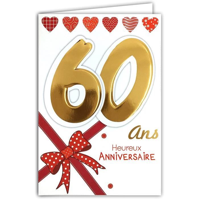 6938 Carte Anniversaire 60 Ans Femme Motif Nœud Ruban Cadeau Cœurs 142 Cdiscount Beaux Arts Et Loisirs Creatifs