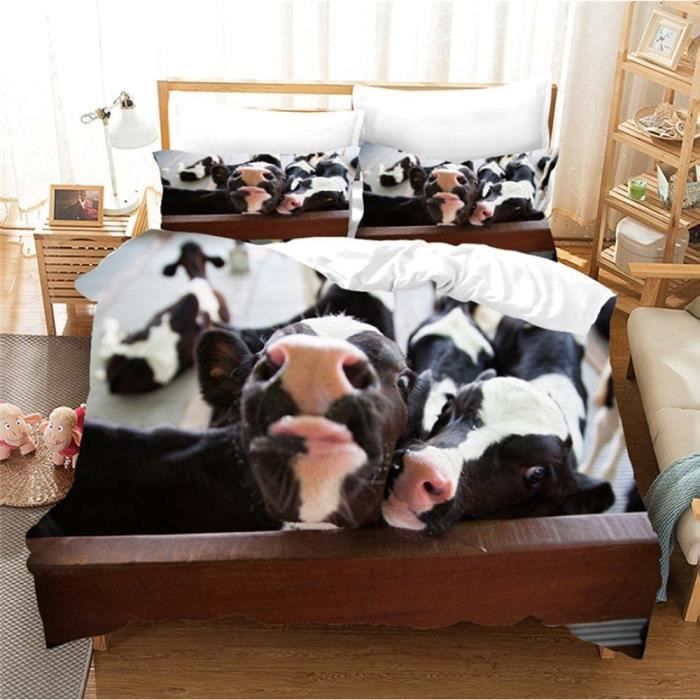 Housse De Couette 240x260cm Motif Chat Noir Et Blanc - Parure De Lit 2 Personnes Microfibre - Avec 2 Taies 65x65cm
