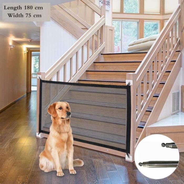 Semiocthome Barrière De Sécurité Pour Chien Modèle D'Intérieur à 3 Panneaux Sans Perçage D'une Hauteur De 61cm Et D'une Largeur De 140cm Elle Est Livrée Avec 2 Supports Métalliques(Noyer