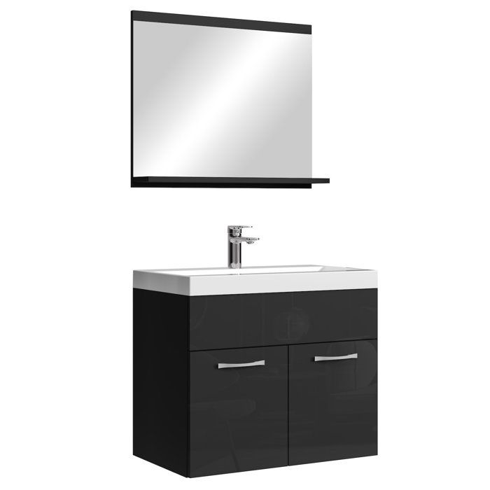 Meuble De Salle De Bain De Montreal 02 Armoire De Rangement Meuble Lavabo Evier Meuble Lavabo Noir Haute Brillance 60x35 Cm Cdiscount Maison