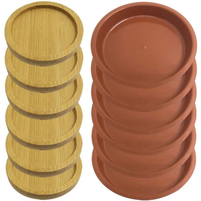 Plante Pot Soucoupe 8 Coffret 12x10.5cm Bambou Hexagonal Fleurs Ã©gouttement Plateau Pour