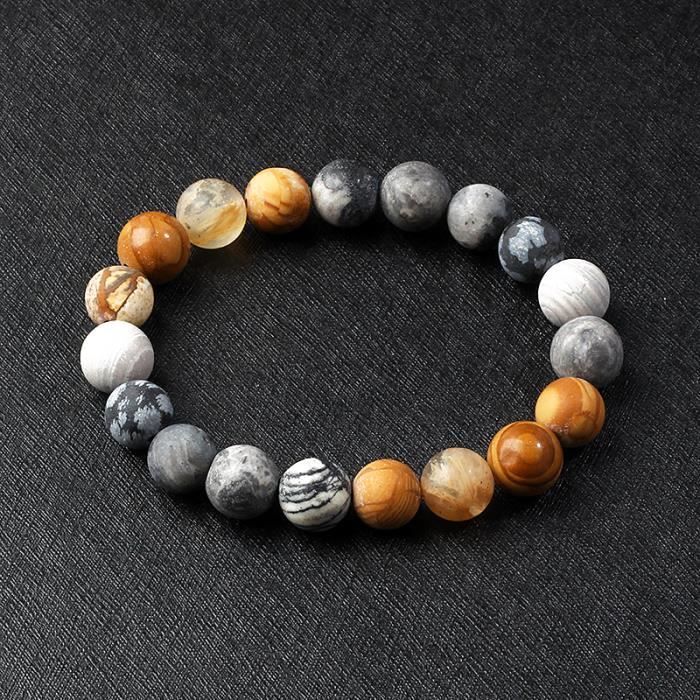 BRACELET SYSTÈME SOLAIRE En Pierres Naturelles - Multicolore, Planètes, Galaxies, Sans Fermoir, Longueur 17-18 Cm