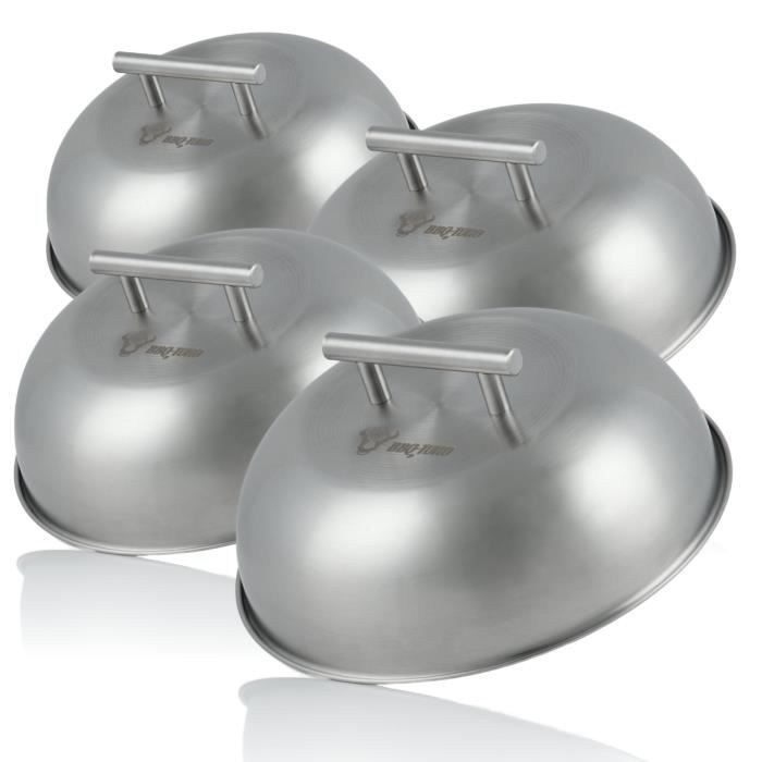 FAAING Lot De 4 Cloches à Hamburger Inox 16 Cm - Avec Poignées & Tournevis - Parfait Pour BBQ Et Poêle