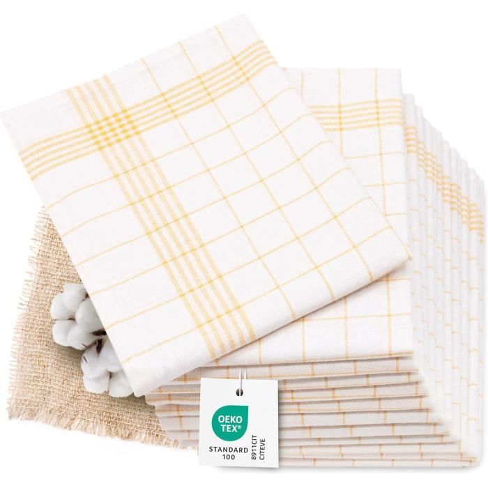 Set De 12 Torchons Coton/Lin 50x70cm - Rayé Rouge/Blanc - Absorbant Et Sans Peluches