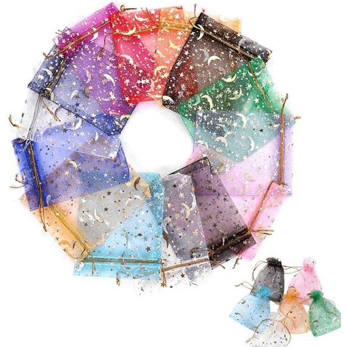 100 Sacs En Organza Multicolores - 13x18 Cm, Avec Cordon - Pour Bijoux, Cadeaux, Mariage, Lavande, Bonbons