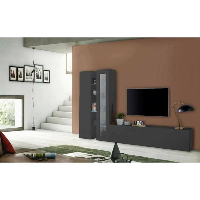 Dmora - Élément mural Arin 280x30xh180 cm Anthracite Panneau effet bois et Verre