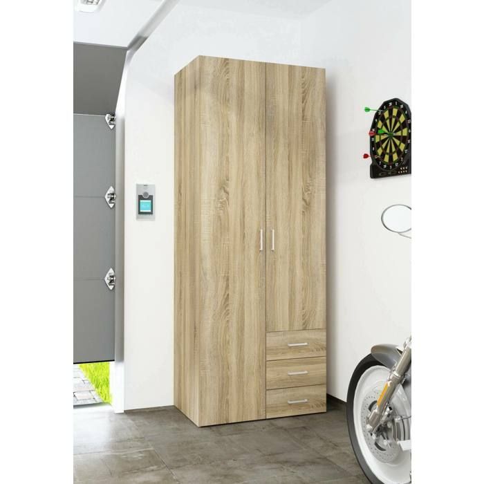 Dmora - Armoire 2 portes Emilie 77 6 x 49 5 x 200 4 cm chêne Panneau effet bois Dmora - Armoire 2 portes Emilie 77 6 x 49 5 x 200 4 cm chêne Panneau effet bois