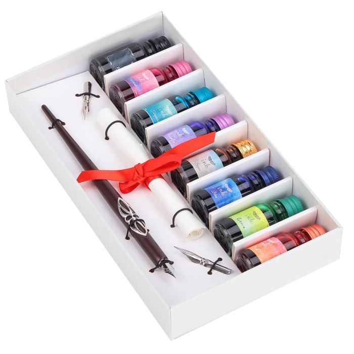 Coffret Calligraphie Complet - Stylo Plume, Encre Couleurs, Pointes Et Accessoires Pour Écriture Et Création