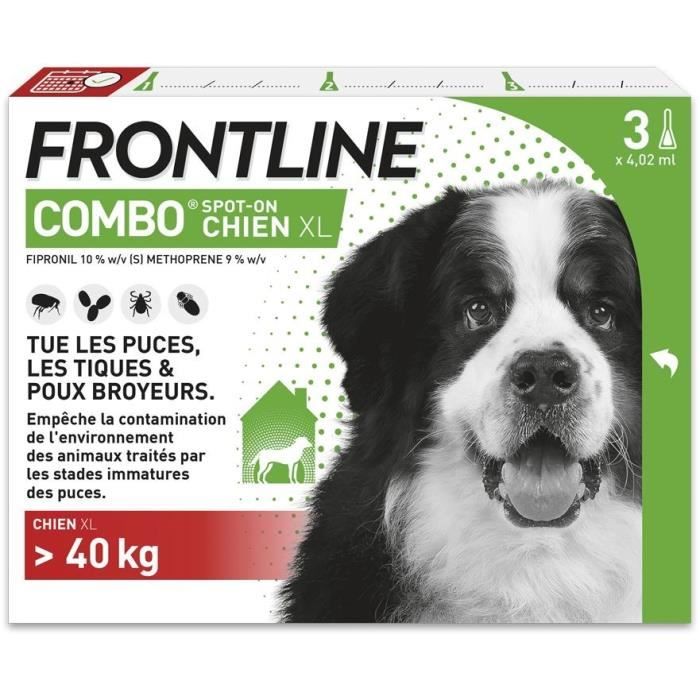 Comparer les prix de FRONTLINE 3 Pipettes antiparasitaires COMBO Chien > 40 kg -  Puces, tiques, poux broyeurs