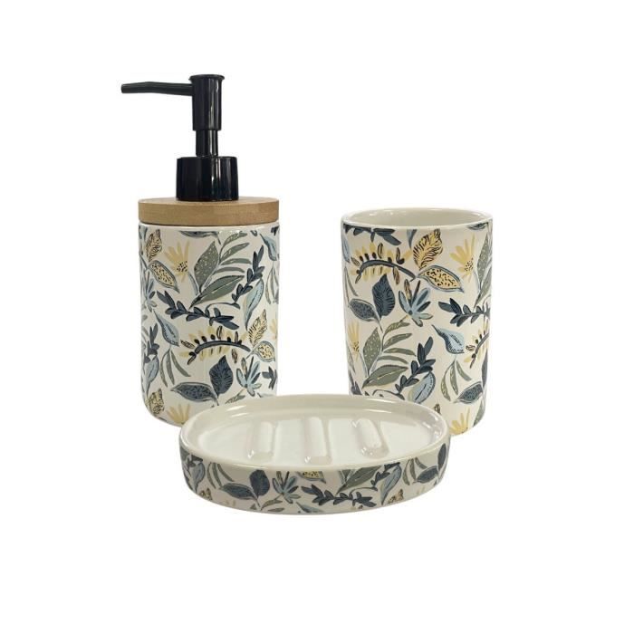 Set Salle De Bain 2 Pièces Léopard – Distributeur De Savon Et Porte-brosse à Dents – Verre Marron – Gamme FAUVE LEVASSEUR