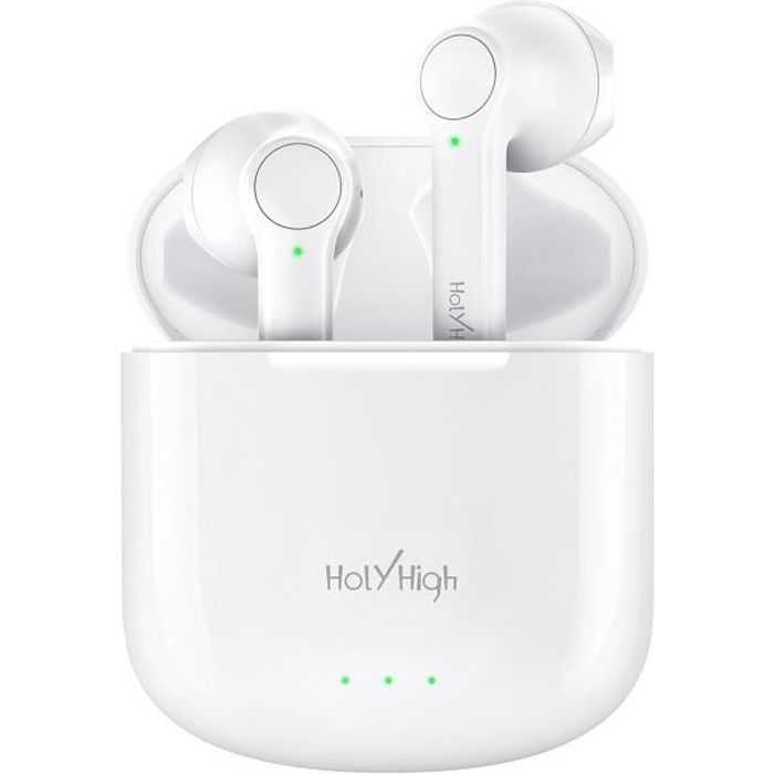 HolyHigh Écouteurs Bluetooth 17H Temps de Jeu Casque sans Fil V5.0 Oreillette Bluetooth Légère avec Base de Chargement et Micro Mains Libres Serre-tête Flexible pour Ordinateur Téléphones Android iOS 