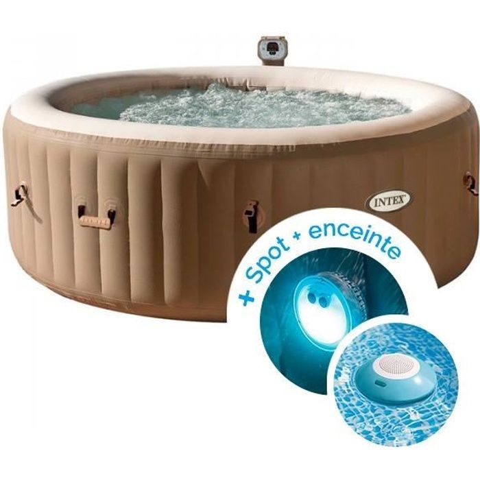 Spa gonflable Intex PureSpa Bulles 4 personnes + Spot lumineux + Enceinte flottante Cdiscount